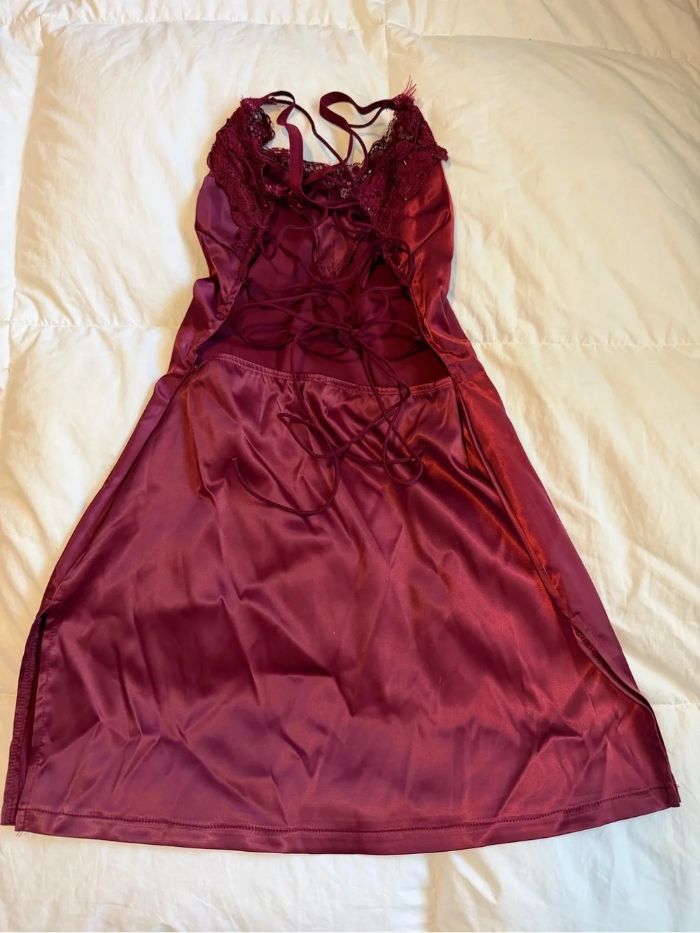 Silky Lace-Trim Burgundy Slip Dress - Girls Performance